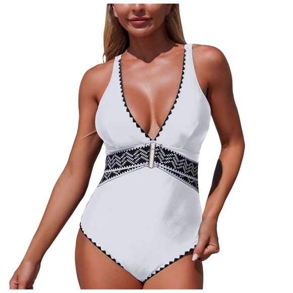 WUANDIXFA One Piece Bathing Suit for Women Fashion Swim Dress Swimsuits Push Up Bathing Suit Swimsuit Athletic White,S