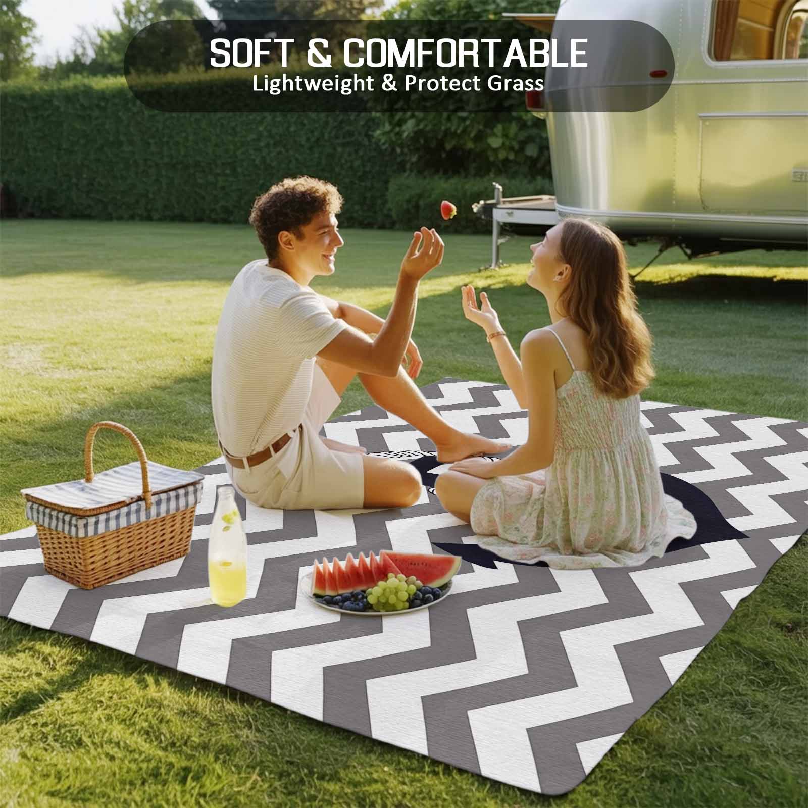 Fsddascl Grey Zigzag Outdoor Rug for Patio/Deck/Porch, Non-Slip Large Area Rug 4 x 6 Ft, Coastal Nautical Anchor Stripes Indoor Outdoor Rugs Washable Area Rugs, Reversible Camping Rug Carpet Runner