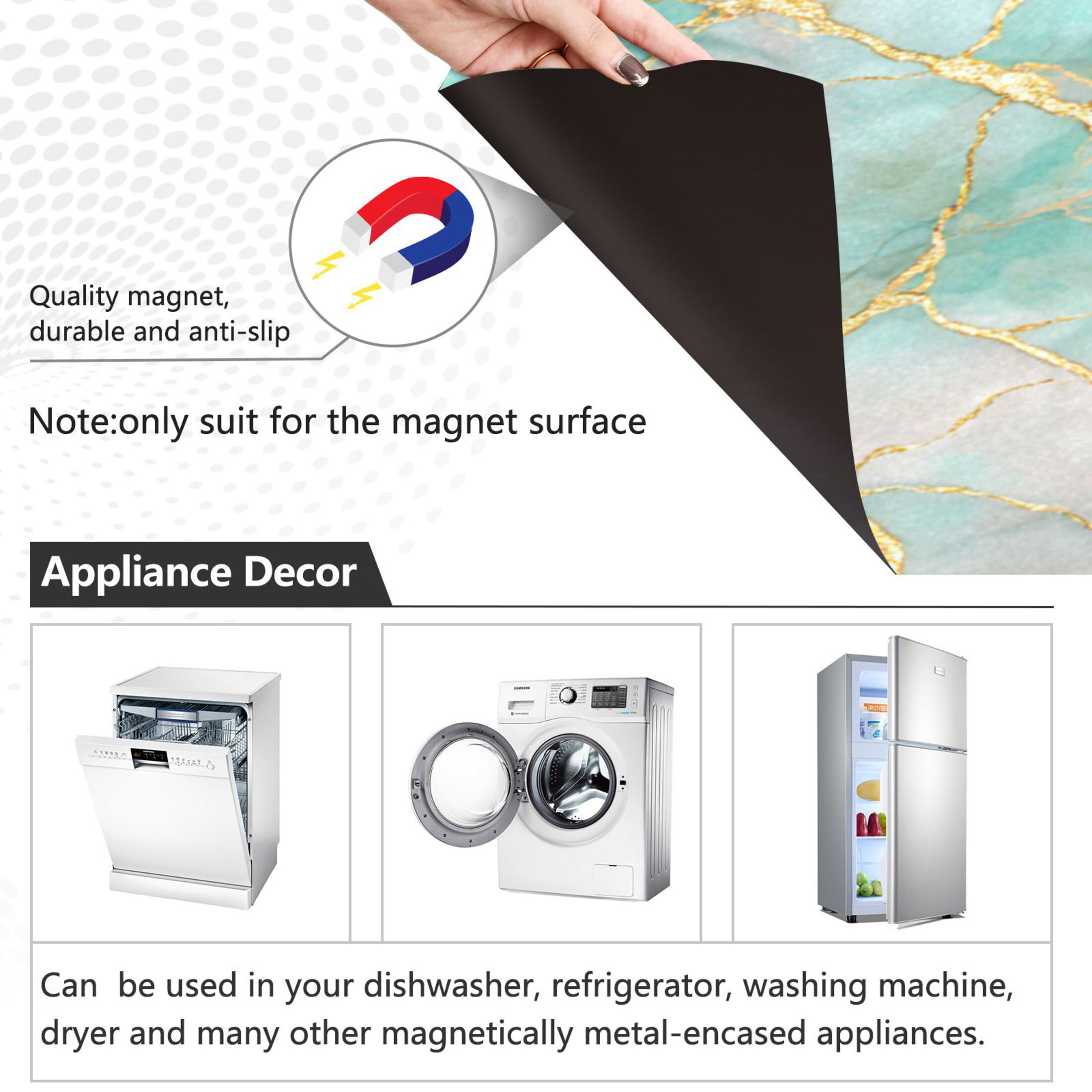 Dishwasher Magnetic Refrigerator Magnet Cover Sticker Home Decorative 23"x26" Light Green Gold Marble Pattern