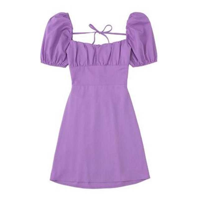 ameIAEA Women's Casual Dresses 2024 Summer Short Sleeve Square Neck Solid Color Ruffle A-Line Dress