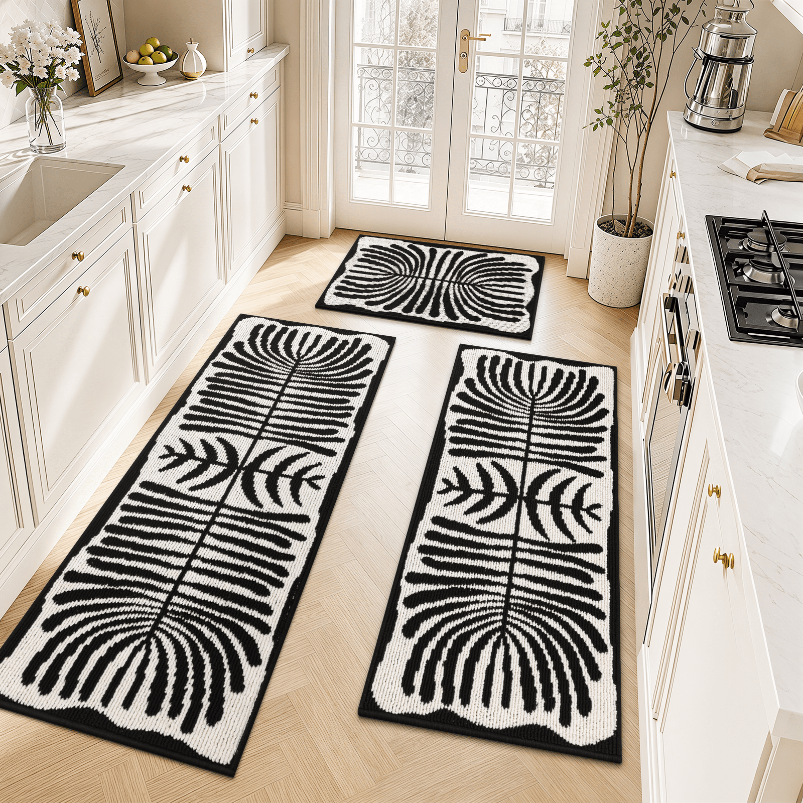 Yamaziot Kitchen Rug and Runner Set of 3, Farmhouse Kitchen Floor Mats Non Slip Washable Runner Rug Carpet for Sink Laundry Room Door