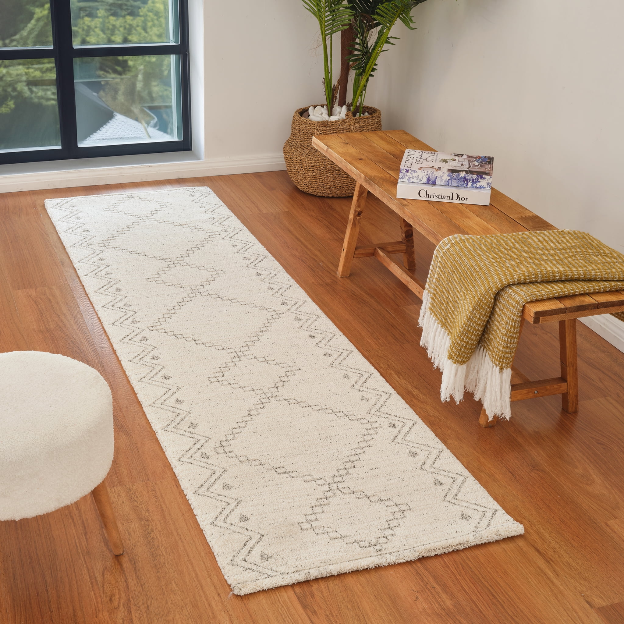 Tapis d'interieur abstrait Rug Branch Casa, beige creme, boheme - Salon, chambre, salle a manger et cuisine