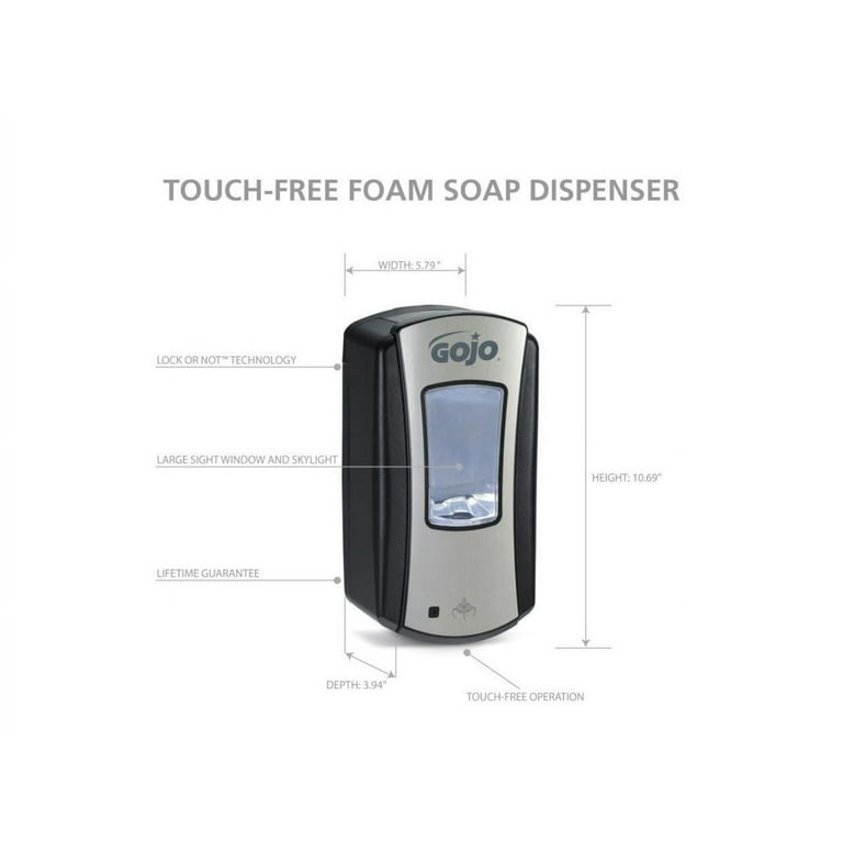LTX-12 Touch-Free Dispenser, 1,200 mL, 5.75 x 3.33 x 10.5, Brushed Chrome/Black LTX-12 Touch-Free Dispenser, 1,200 mL, 5.75 x 3.33 x 10.5, Brushed Chrome/Black