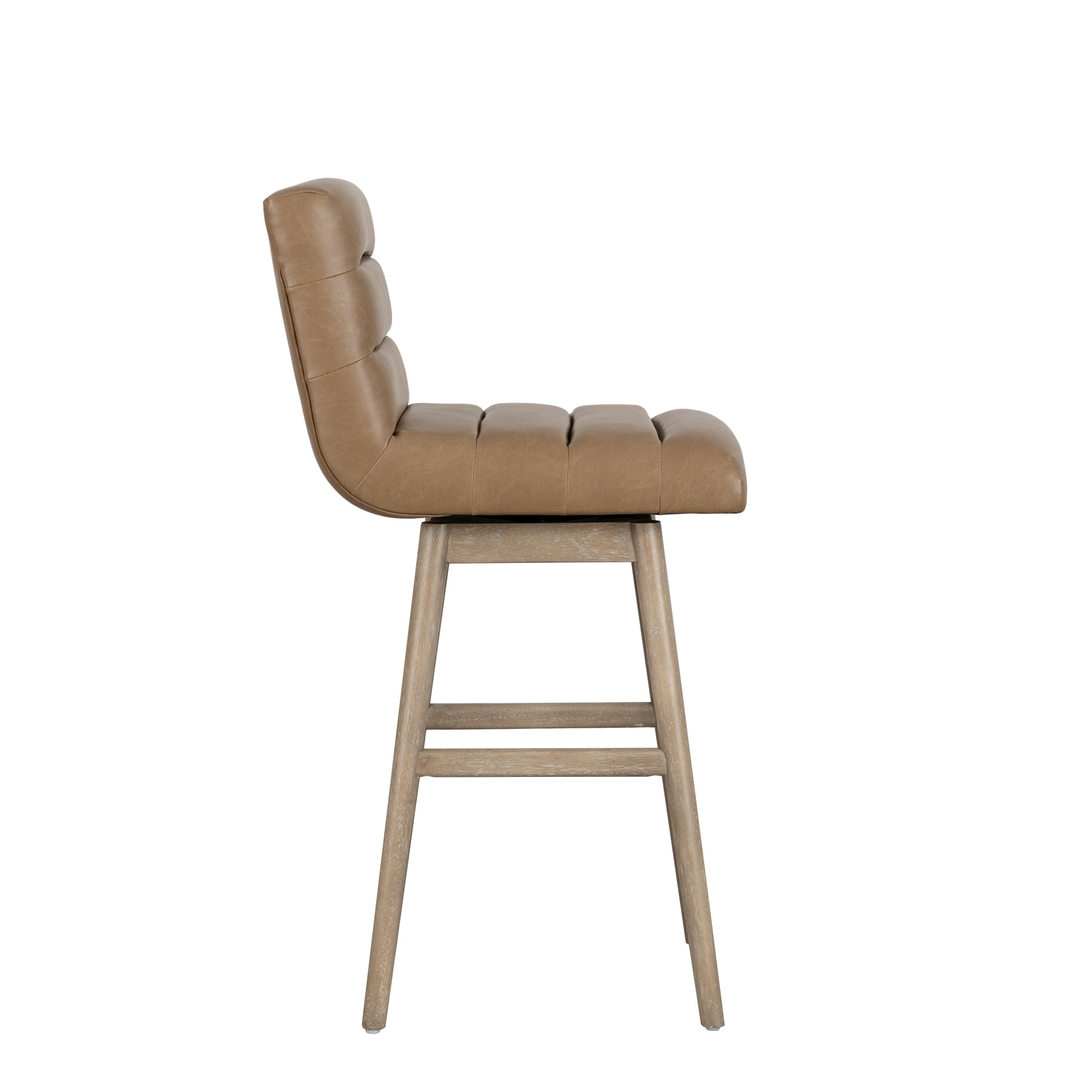 Elias Mid-Century Modern Swivel Rubberwood Counter Or Bar Height Barstool With Faux Leather Seat