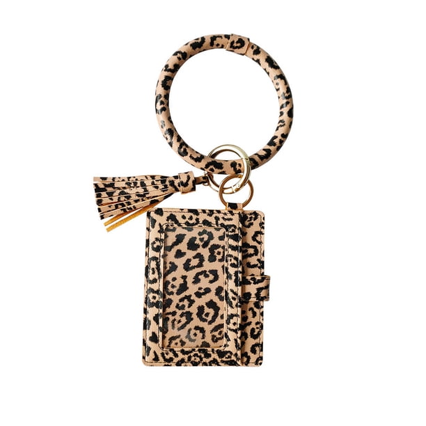 Jumpingount LLavero de de leopardo para puerta de coche y hogar, llavero con borla, cambio de tarjeta de crédito, monedero, llavero de mano y Ropa, zapatos y accesorios Miscelánea leopardo marrón Jumpingount AP014037-02