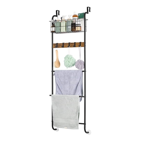 4 Tiers Over The Door Towel Rack with Hooks brown