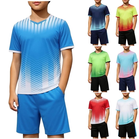 WAVSUF Boys Outfit Sets 2 Piece Graphic T-Shirt and Elastic Waist Shorts Lightweight Quick Dry Summer Active Comfort Activewear Sky Blue Size 11-12