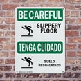 thumbnail image 4 of (2 Pack) Slippery Floor With Symbol Bilingual OSHA Be Careful Sign 12 Inch X 18 Inch Indoor / Outdoor Rust-Free Aluminum Metal Signs for Workplace, Workshop, and Construction Site, Made, 4 of 8