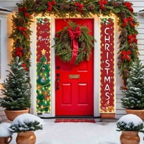 Kumdkd Custom Christmas Couplet Door Curtain with Lights - Waterproof Polyester Door Cover for Christmas, Winter Festivals, and Parties (11.81x70.87")
