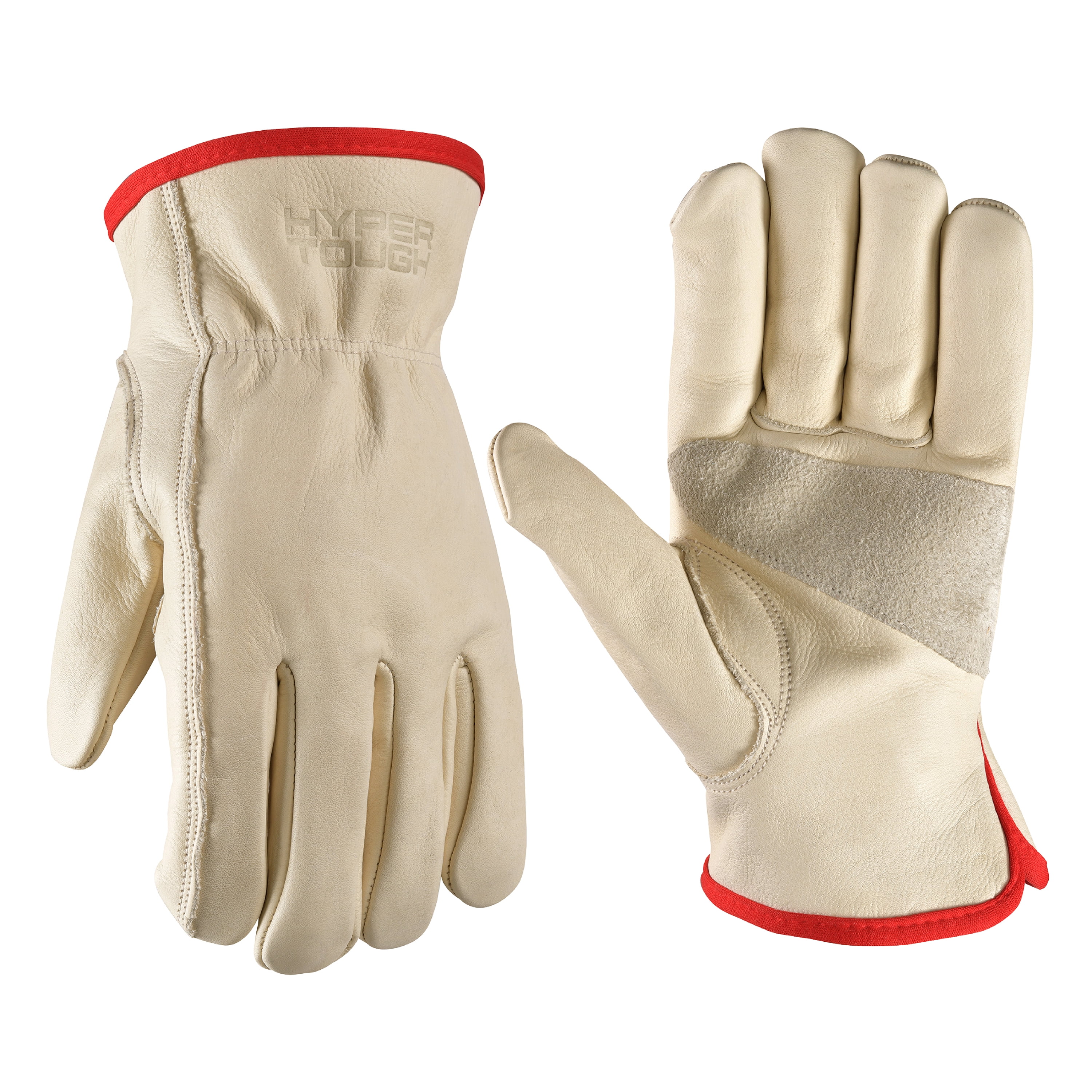 (3 pack) Hyper Tough Leather Work Gloves, Cowhide Leather, Beige, Large (HT1250L)