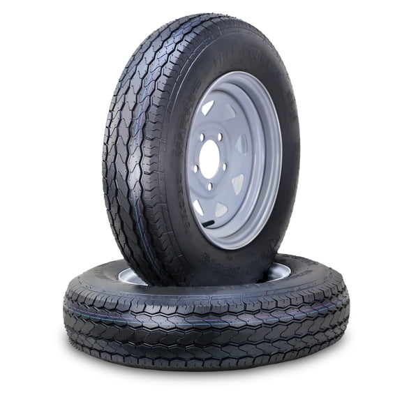 Free Country Trailer Tire Wheel Assembly ST175/80D13 8-Ply D 96L 5 Lug on 4.5" PCD Silver Spoke Rim ,SET 2