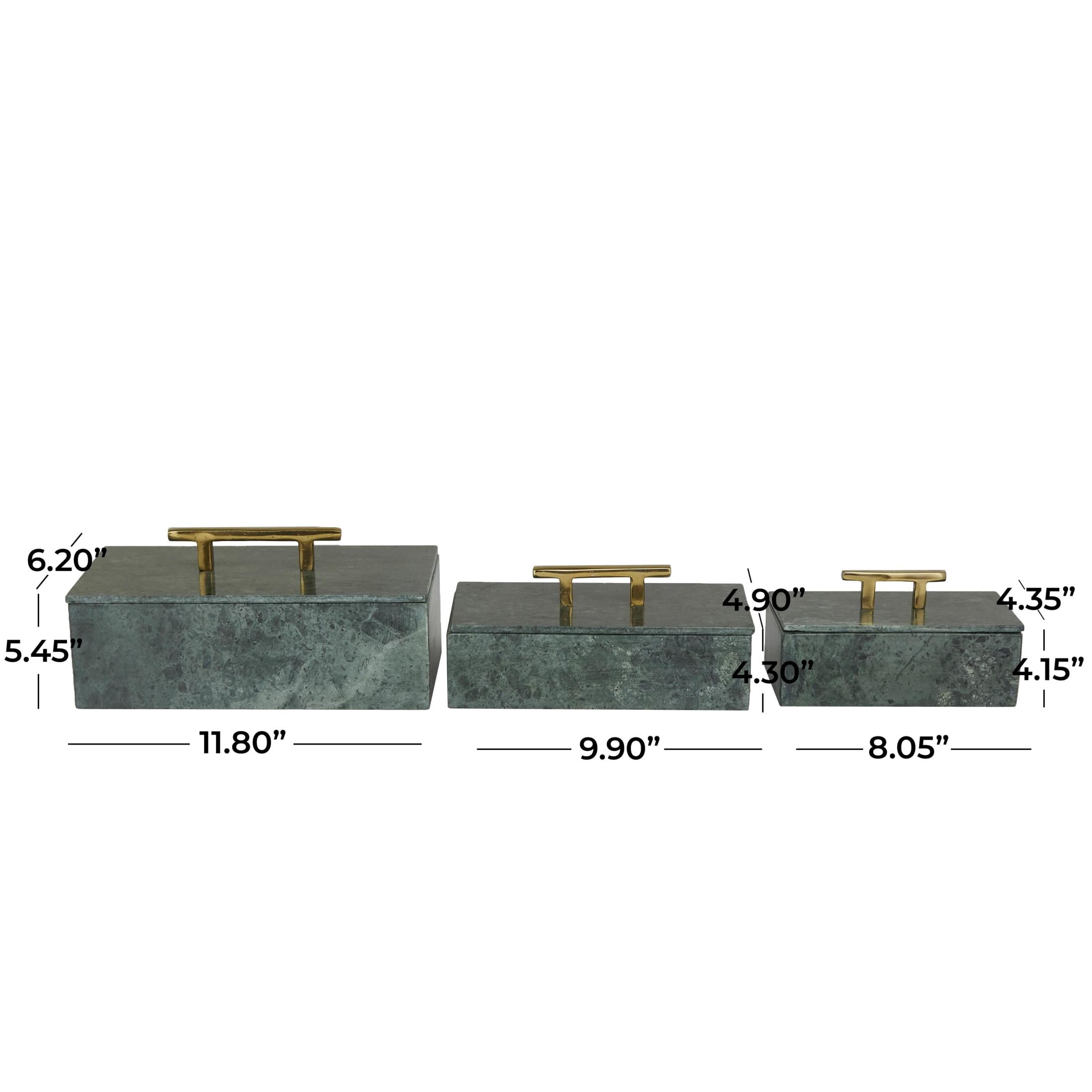 DecMode Green Marble Decorative Box with Gold Bar Handles, 3 Count