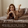 thumbnail image 3 of MR&HM Silky Satin Sheet Set King Size 4 Pcs, Elegant Luxurious King Size Bed Sheets, with Flat Sheet, 15'' Deep Pocket Fitted Sheet and King Satin Pillow Cases Set of 2 (King Size, Brown Leopard), 3 of 7