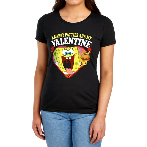 Spongebob Krabby Patties are my Valentine Women's T Shirt, Black, 2X-Large
