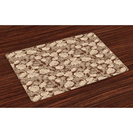 

Flower Placemats Set of 4 Blooming Romantic Rose Bouquet Expressing Love Vintage Valentine s Day Pattern Washable Fabric Place Mats for Dining Room Kitchen Table Decor Brown Beige by Ambesonne