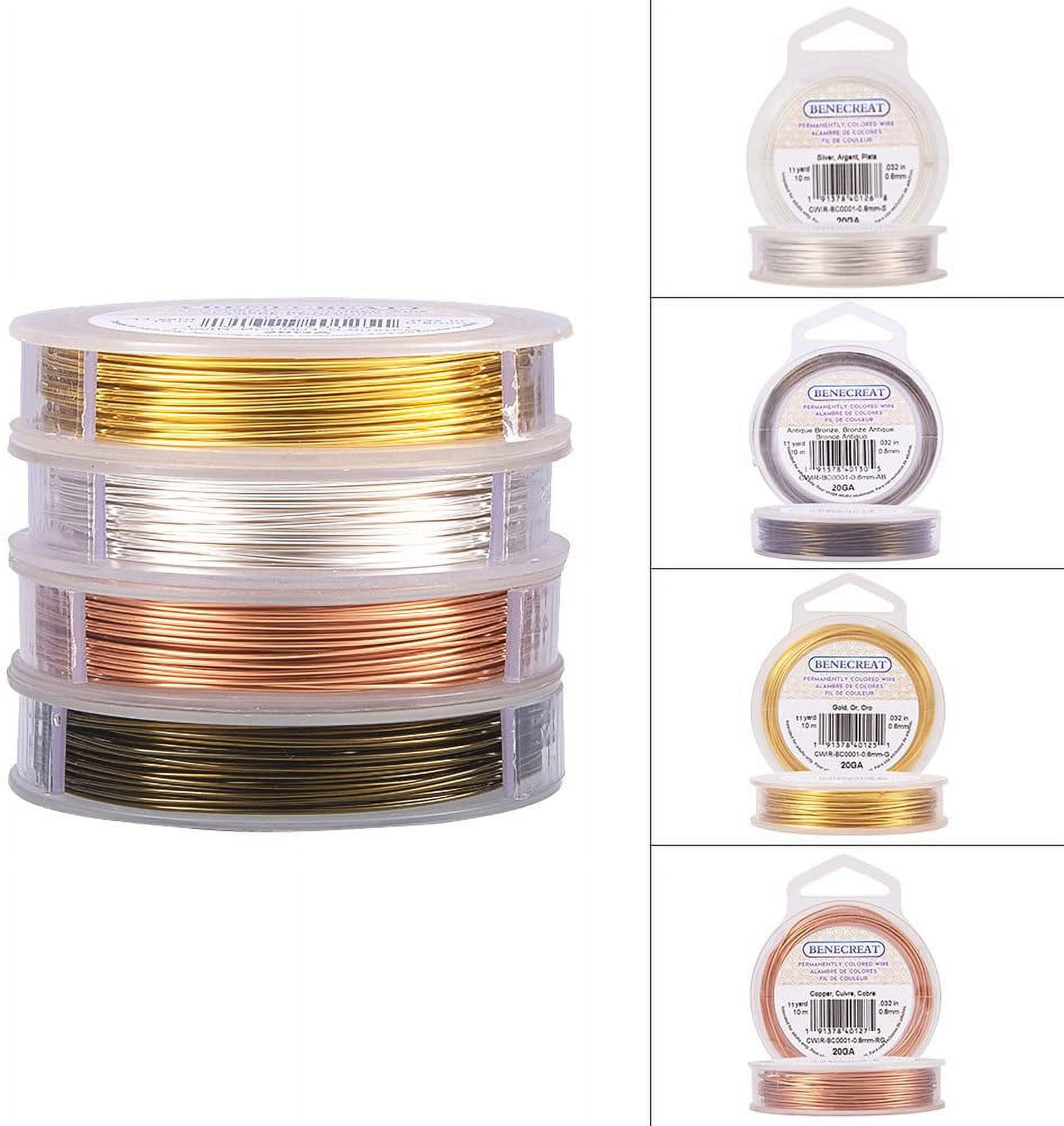4 Rolls Tarnish Resistant Silver/Gold/Copper/Antique Bronze Coil Wire 20-Gauge 132-Feet/44-Yard in Total