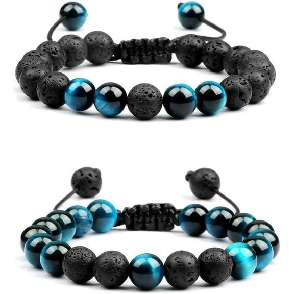 Wrist Beads Bracelets for Men,Men Women 8mm Tiger Eye Lava Rock Bracelet Gifts for Men&Women Bracelet Adjustable Bracelet Aromatherapy Essential Oil Diffuser Lava Stone Bracelets for Men