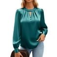 thumbnail image 4 of ClodeEU Button Down Shirts for Women, Satin Silk Shirts for Work, Basic Tops V Neck, Fashion Blouse Dark Blue,Womens Plus M, 4 of 7