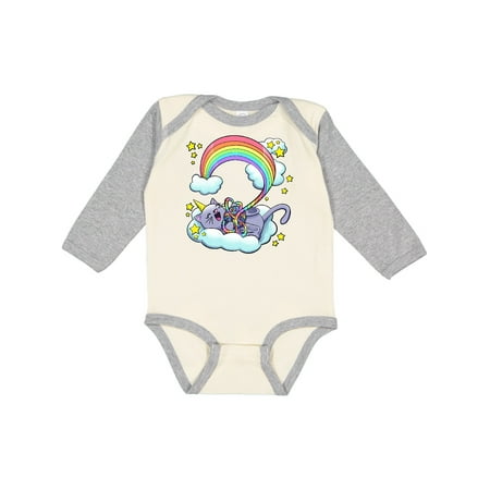 

Inktastic Unicorn kitten with rainbow yarn Gift Baby Boy or Baby Girl Long Sleeve Bodysuit