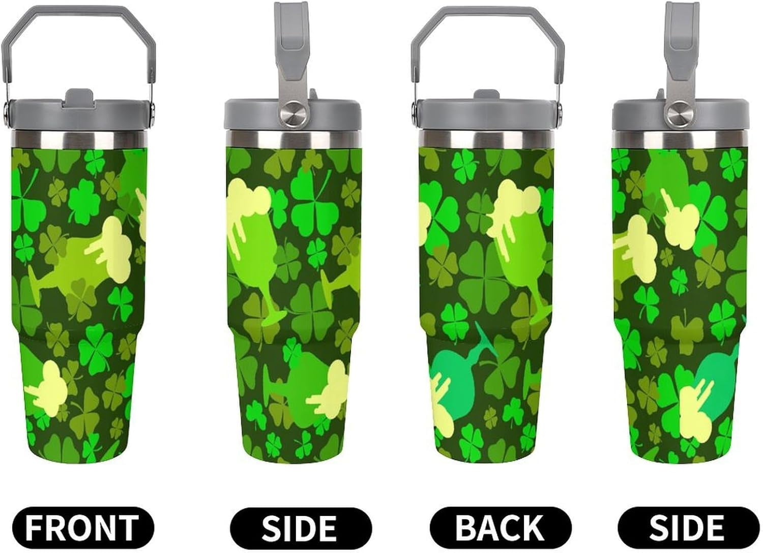 30oz Tumbler with Handle Travel Mug Straw with Lid,Clover Glasses Beer Insulated Stainless Steel,Leak Proof,Cupholder Friendly Water Iced Tea Coffee Gift