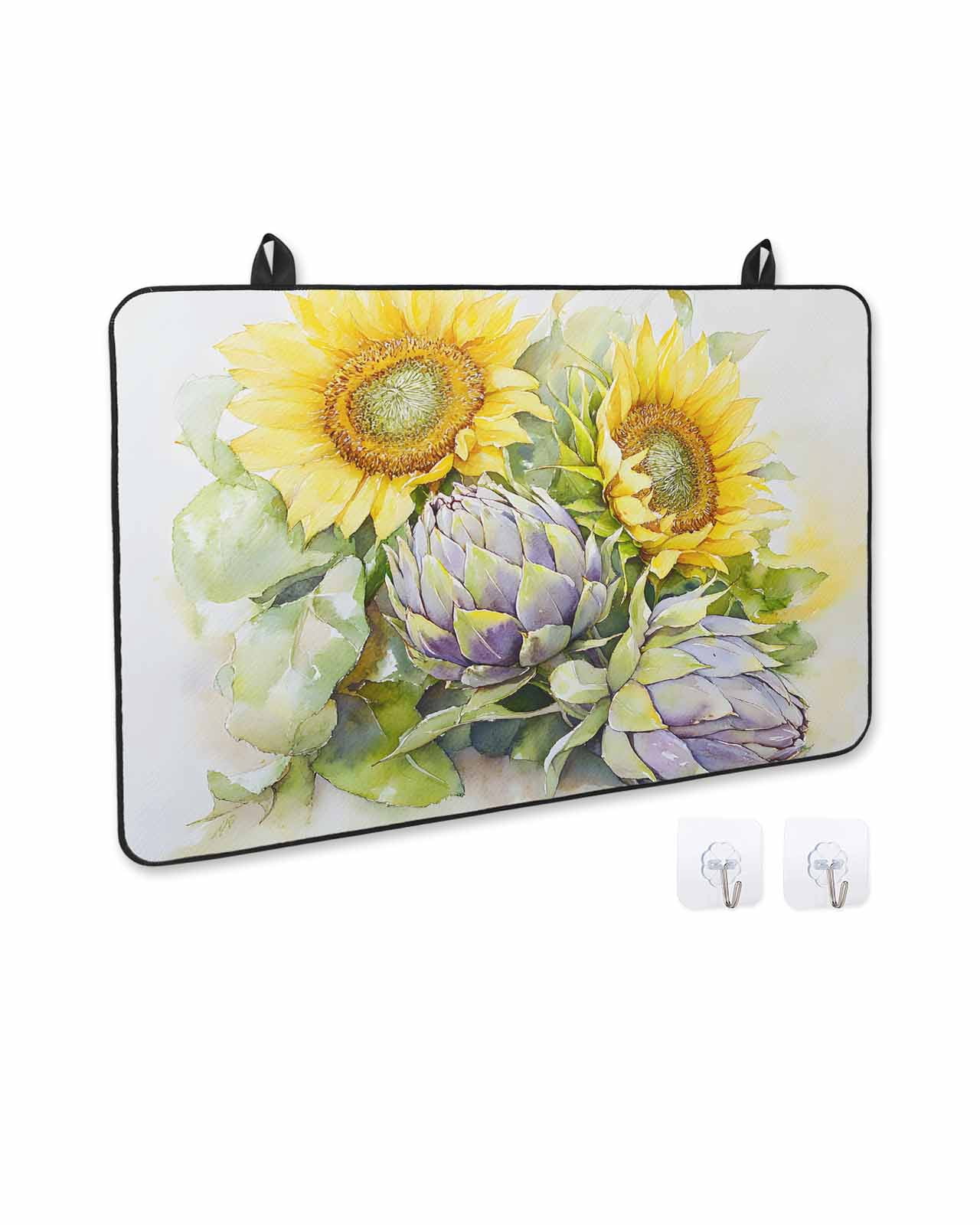 nqOlkjepod Large Induction Cooktop Protector Mat 24"x21", Summer Sunflowers Stove Top Covers for Electric Stove, Watercolor Floral Blossoms Retro Stove Burner Cover Mats, Glass Top Stove Cover