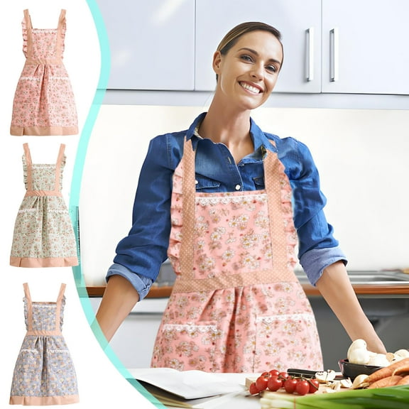 FAMTKT Apron for Men Women, Chef Apron, Floral Canvas Apron Waterproof Oil Resistants Kitchen Apron Adjustable Ties for Cooking, Baking, Gardening, Woodwork, Hair Stylist, BBQ, Grill Tools