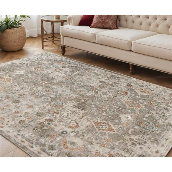 HomeRoots 570858 5 x 8 ft. Gray Ivory & Brown Medallion Rectangle Area Rug