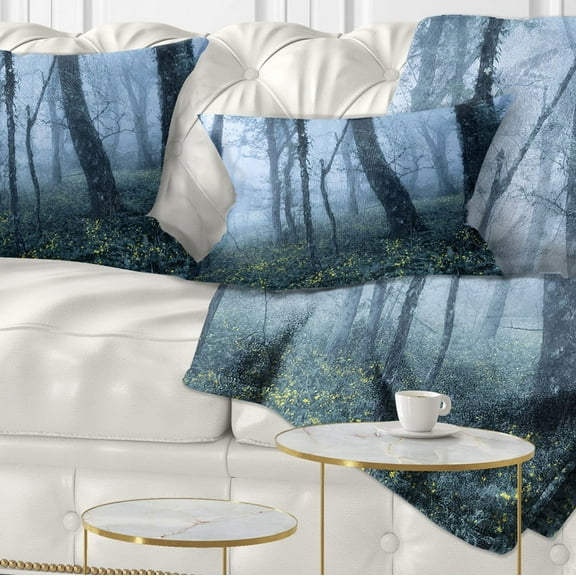 Designart Trees in Foggy Spring Forest - Landscape Photography Throw Pillow - 12x20