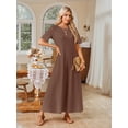 thumbnail image 3 of Merokeety Womens Summer Crewneck Maxi Dress Coffee XXL, 3 of 5