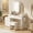 white, variant on Modern Vanity Desk with Chair, Makeup Vanity Table with Mirror Light Fashionable 3 Lighting Modes Adjustable Makeup Table with Glass Top Power Outlet and 6 Drawers for Home Bedroom Salon