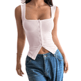 thumbnail image 3 of Womens Square Neck Button Down Ribbed Tank Tops Cute Sleeveless Summer Tops Light Pink S, 3 of 7