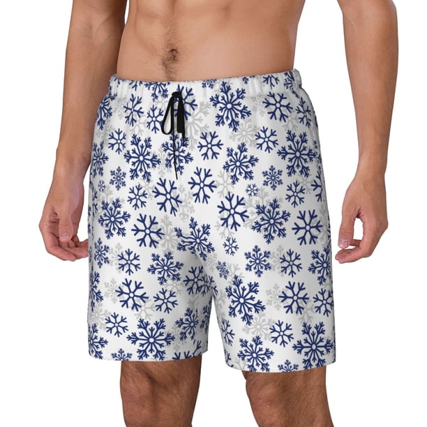 Fotbe Dark Blue Snowflakes Traje de Baño para Hombre – Shorts de Natación de Secado Rápido con Forro y Bolsillos-3X-Large