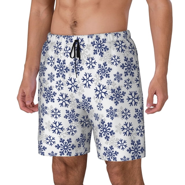 Balery Dark Blue Snowflakes Bañador para hombre, shorts de playa de secado rápido con entrepierna y forro de compresión-Large