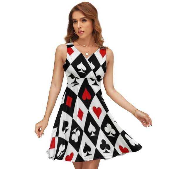 Gambling Casino Cards Sleeveless Dress Women Summer Evening Dresses Ladies Sundress