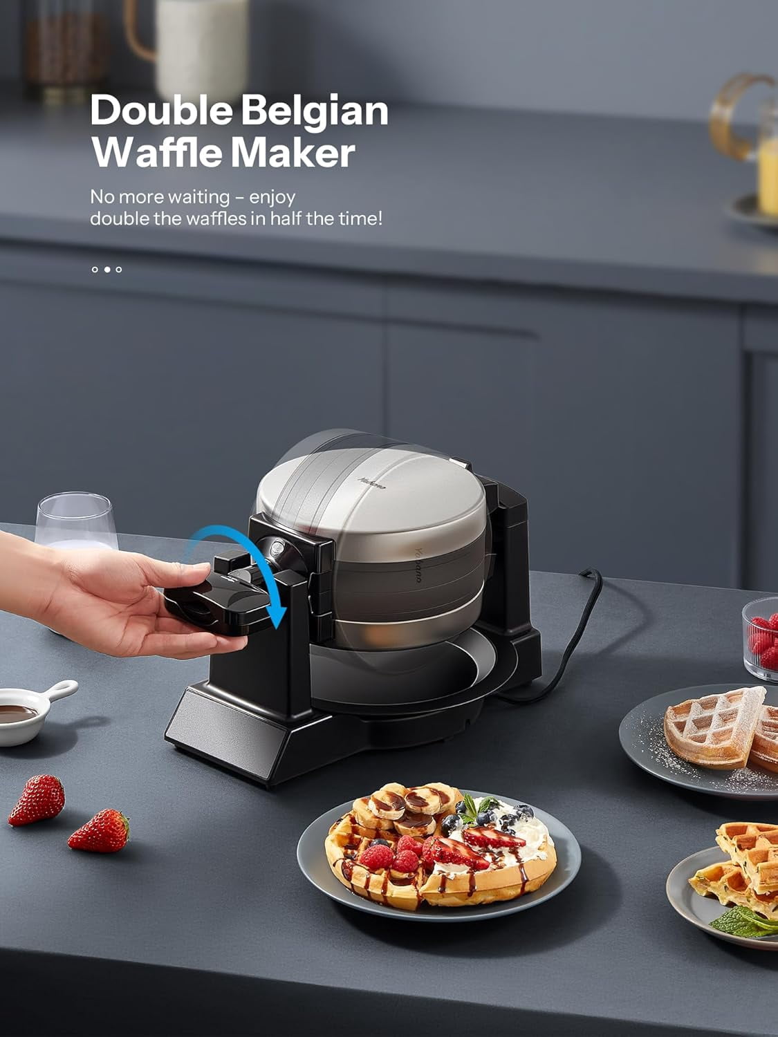 Belgian Waffle Maker - Professional Rotating Waffle Iron with Double Flip Technology, Nonstick Plates, Removable Drip Tray & Cool-Touch Handles