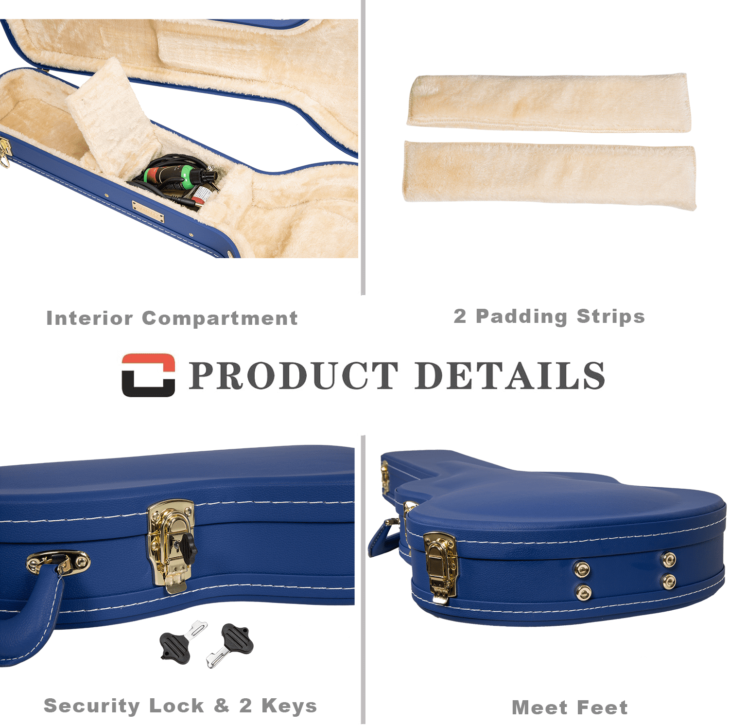 Crossrock Designer Series- Wooden Case for Gibson SG Electric Guitars- Security Lock, Metal Feet, Storage Space- Vibrant Blue