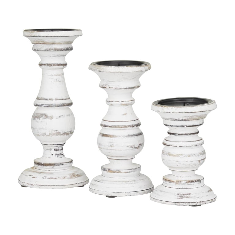 DecMode Mango Wood Pillar Candle Holder Set, 3-Piece photo 5
