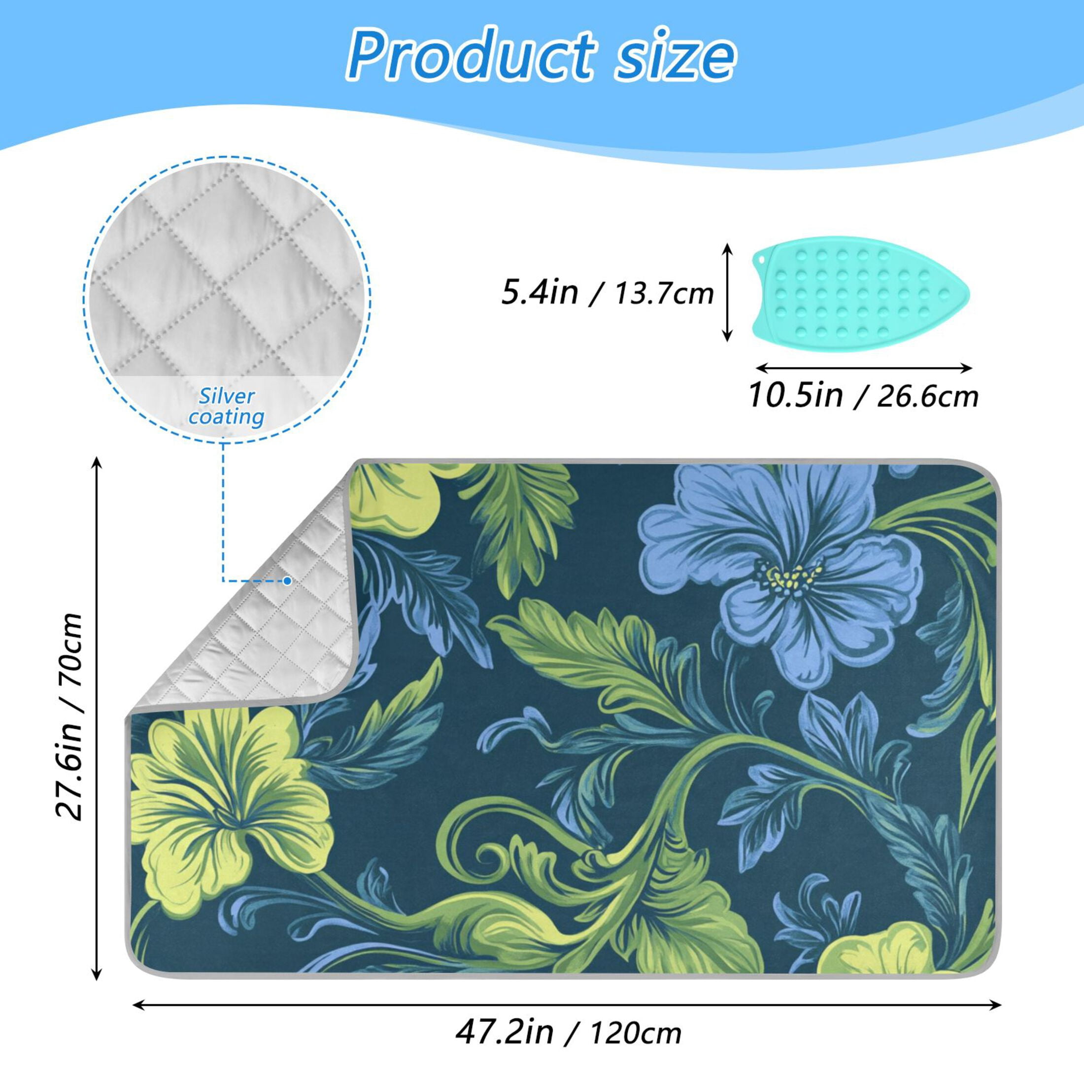 Green Blue Florals Hawaii Ironing Mat Blanket Portable Travel Ironing Pad Heat Resistant Pad 47.2" x 27.6”