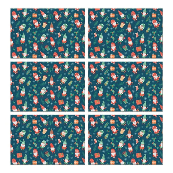 Watercolor Christmas Placemats Set of 6, 12x17 Inch Wipeable Mats - Seasonal Deer & Trees Design with Snowflakes for Holiday Table Setting