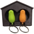 thumbnail image 1 of Brown Birdhouse with 2 Whistle Yellow Green Sparrow Key Ring Holder, 1 of 8