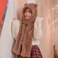 thumbnail image 3 of MIASHUI Women's Bear Ear Hat and Scarf Set Lined Winter Cap with Built-in Scarf Cute and Warm Coffee, 3 of 9