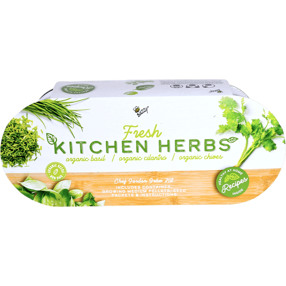 Buzzy Seeds Basil, Cilantro, Chive Organic Herb Garden Grow Kit Indoor Windowsill Planter