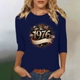 thumbnail image 2 of Women's Summer Tees Crew Neck 3/4 Length Sleeve Print Pullover Tops Vintage Casual 1976 Graphic T Shirts (M, Blue), 2 of 4