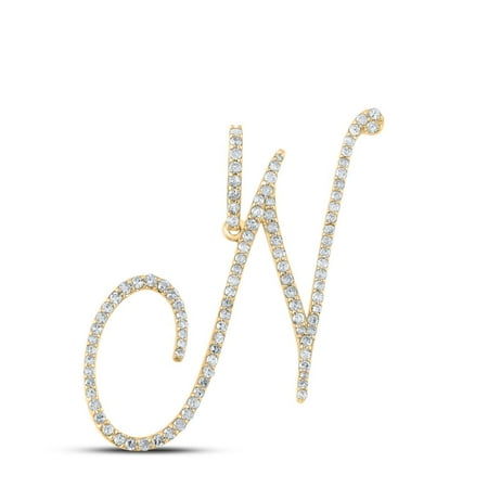 10k Yellow Gold Real Diamond Fancy Cursive Script Font Initial N Pendant 5/8 CT
