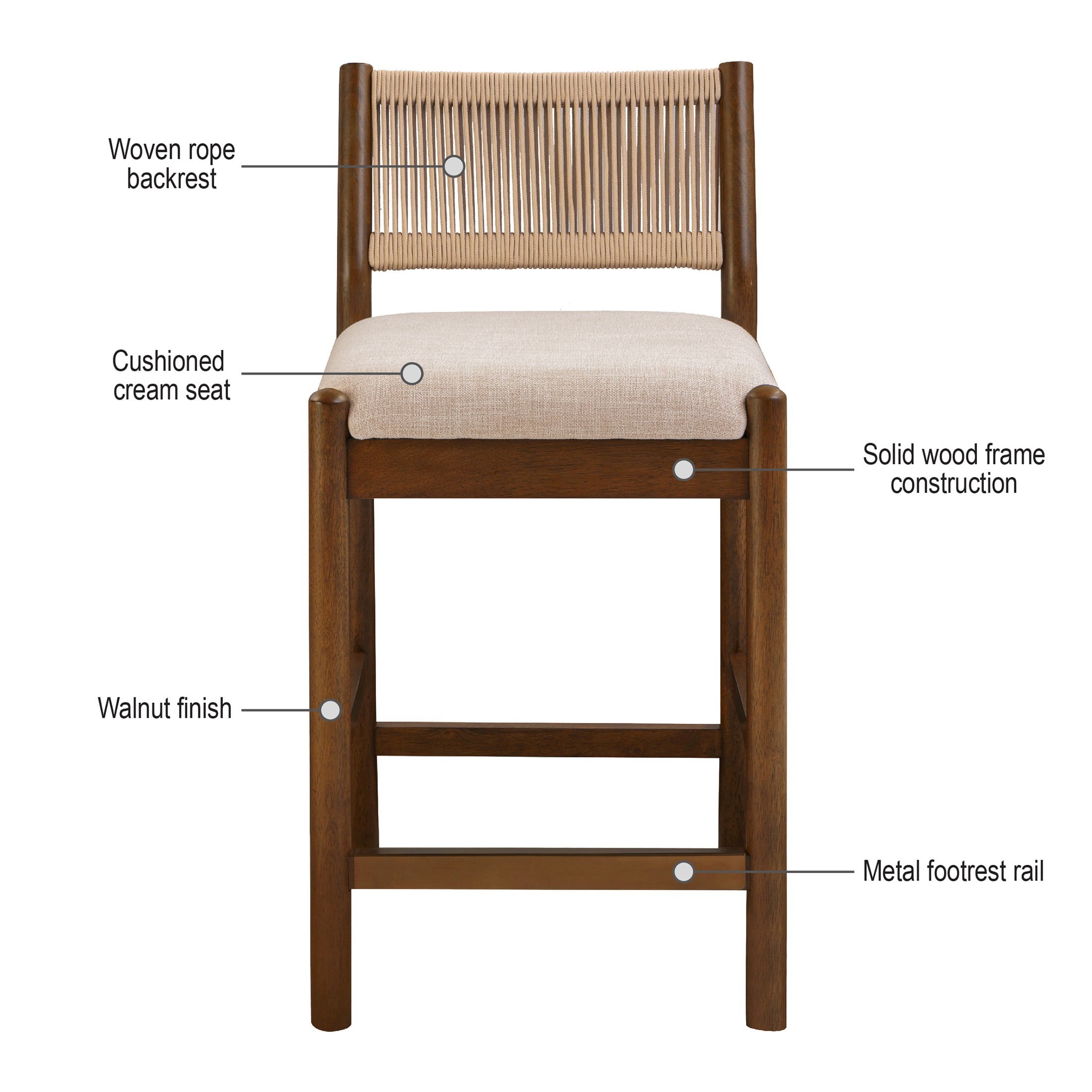 Better Homes & Gardens Lillian Counter Stools, Walnut Finish and Cream, Set of 2