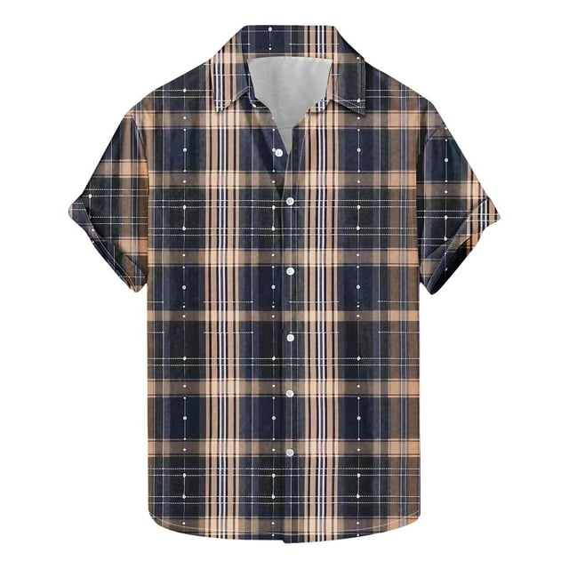Jgppe Men's Button down Shirt Casual Plaid Collared Short Sleeve Shirts Plus Size Summer Tops Work