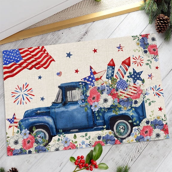 Carpet,Independence Day Doormat Rustic American Patriotic Gnomes And Flag Colorful Floral Indoor Doormat 4 Of July Patriotic Floor Mat Low Profile Rug For Home Office