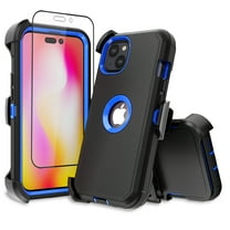 NIFFPD iPhone 14 Plus Case with Screen Protector Belt-Clip Holster, Heavy Duty Hard Shockproof Phone Case for iPhone 14 Plus 6.7" Black Dark Blue