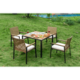 thumbnail image 3 of 5 Piece Wicker Patio Dining Sets for 4, Rattan Outdoor Dining Table and Chairs with Rubber Foot and Center Umbrella Hole, All Weather Conversation Set for Balcony, Backyard, Yellow, 3 of 9