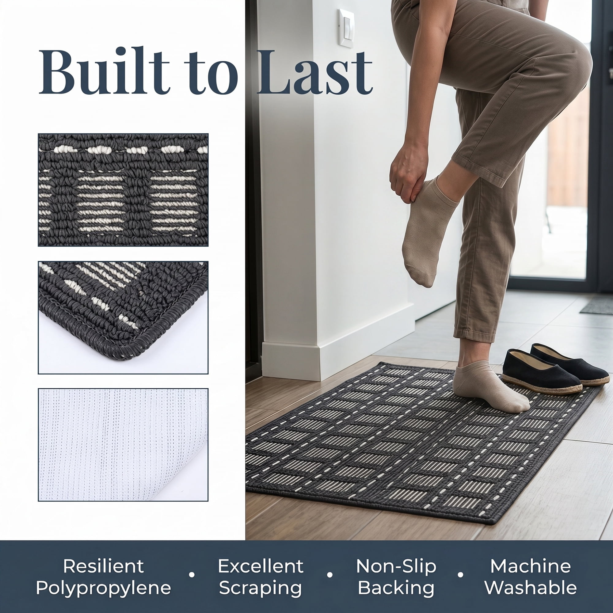 Unique Bargains Geometric Waterproof Non-Slip Entryway Rug Welcome Mat Black 32" x 20"